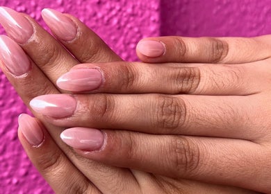 Elegant pink manicure at Politur Nails Beauty Lounge in Los Angeles, California, US.