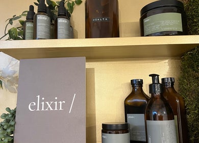 Elixir products on a shelf at elixir/ in Royal Leamington Spa, England, GB.