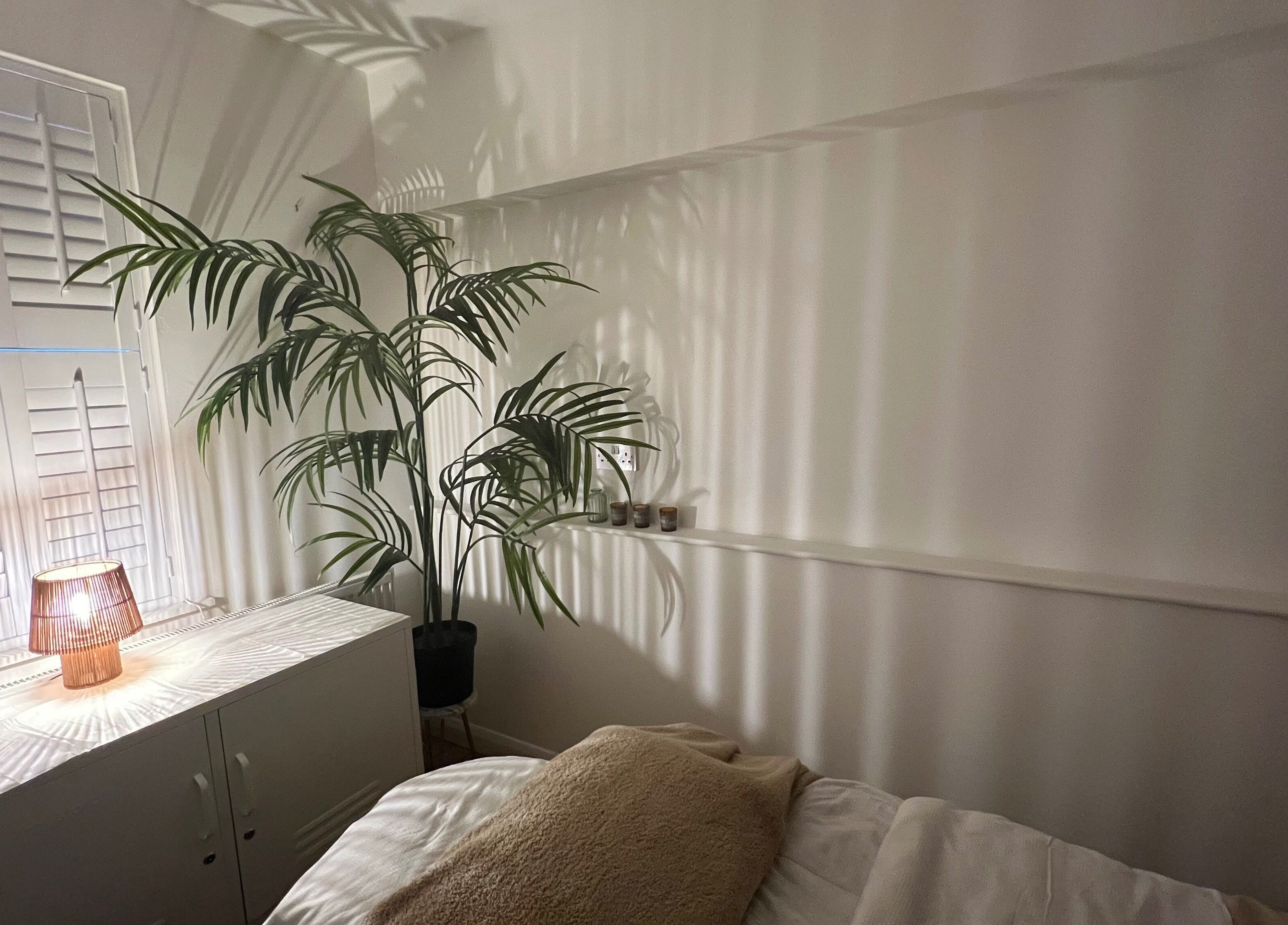 Cozy treatment room at elixir/ in Royal Leamington Spa, England, GB with soft lighting and lush plant.
