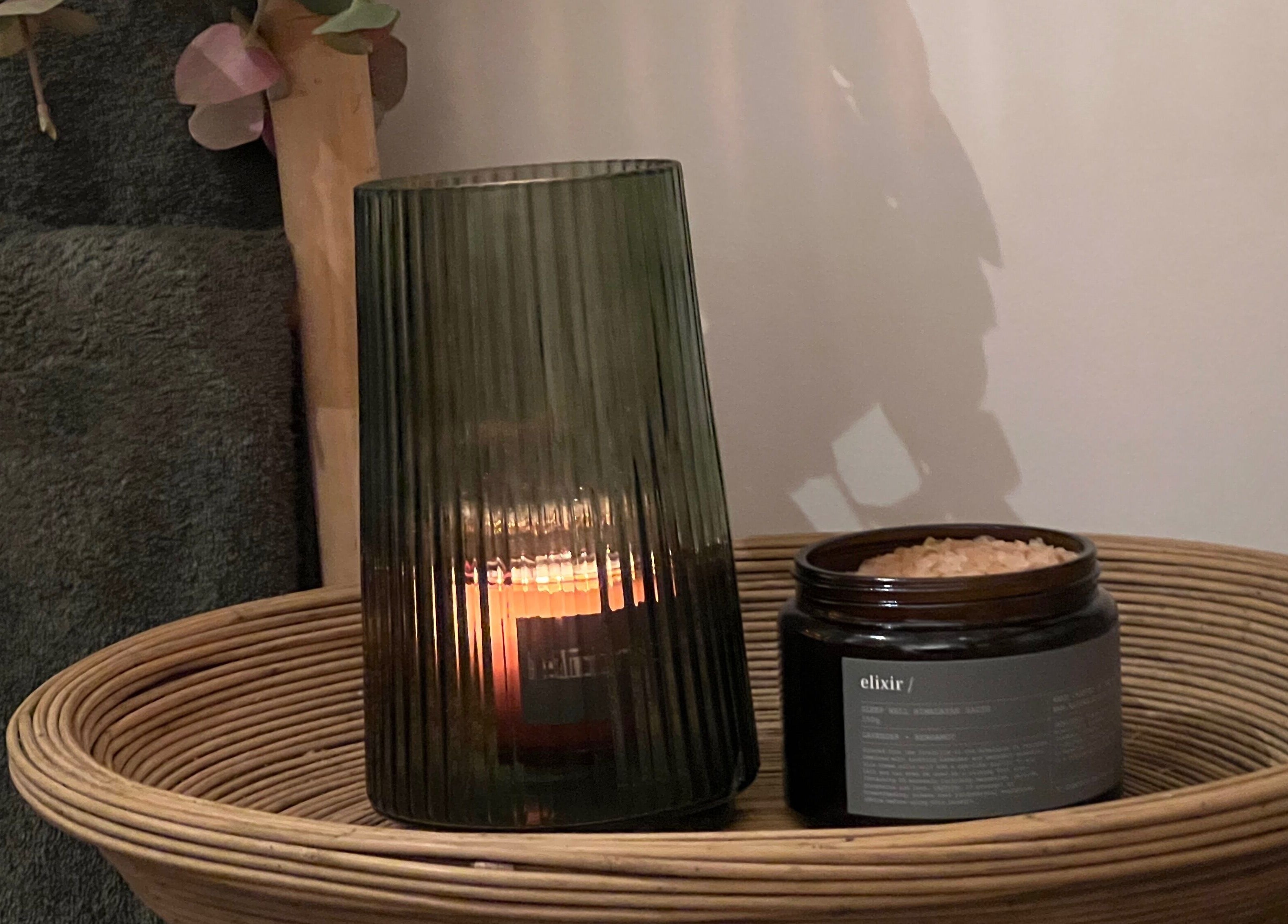 Warm ambiance with candle and elixir/ bath salts at Royal Leamington Spa, England, GB.