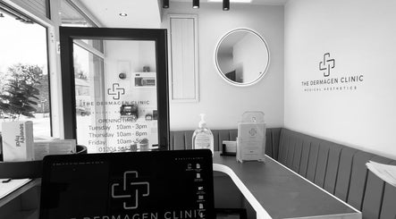 Reception area at The Dermagen Clinic Glasgow, featuring elegant decor and seating. Location: Glasgow, Scotland, GB.