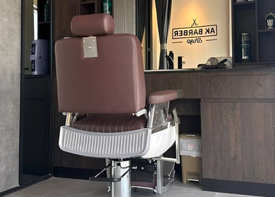Classic barber chair at Ak Barbershop, Mina Alarab, Al Jazirah Al Hamra, Ras al Khaimah, AE.