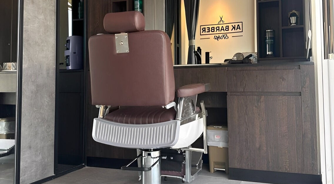 Classic barber chair at Ak Barbershop, Mina Alarab, Al Jazirah Al Hamra, Ras al Khaimah, AE.