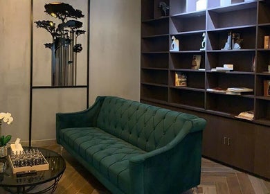 Sophisticated seating area at Ak Barbershop (Mina Alarab), Al Jazirah Al Hamra, Ras al Khaimah, AE.