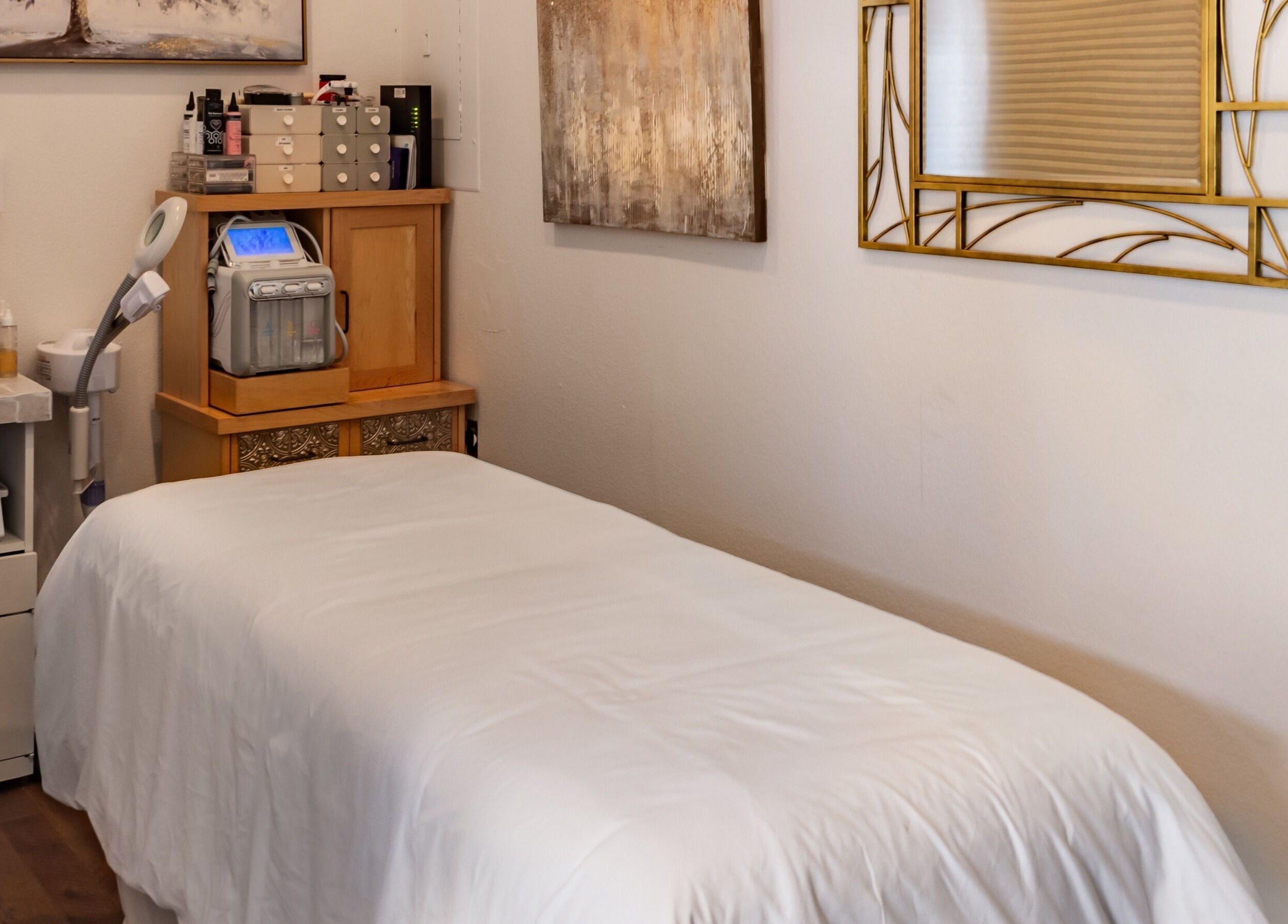 Relaxing treatment room at Double O Day Spa in Big Sky, Montana with soft decor and serene ambiance.