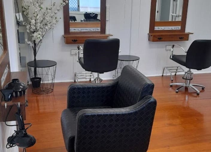 Modern salon chairs at Sadie's Hair Shed in Beaudesert, Queensland, AU offer a serene hair styling experience.