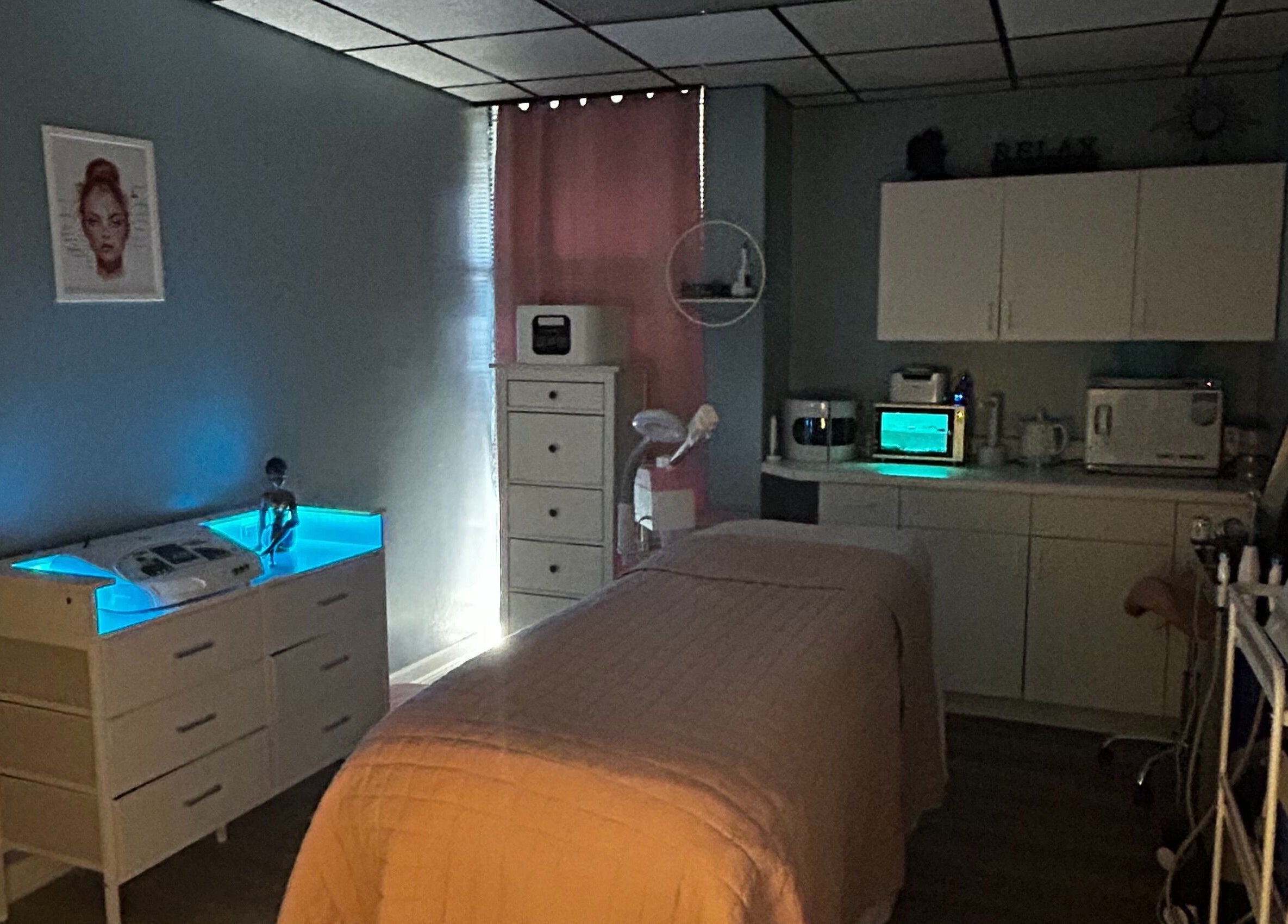 Calm treatment room at Bio Beauty Skincare and Wax Center, Gainesville, Florida, US.