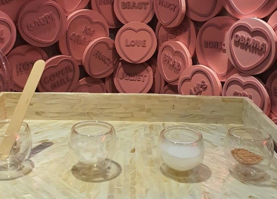 Beauty ingredients showcased at The Skin Revision Co, Centurion, Gauteng, ZA against a heart-themed backdrop.