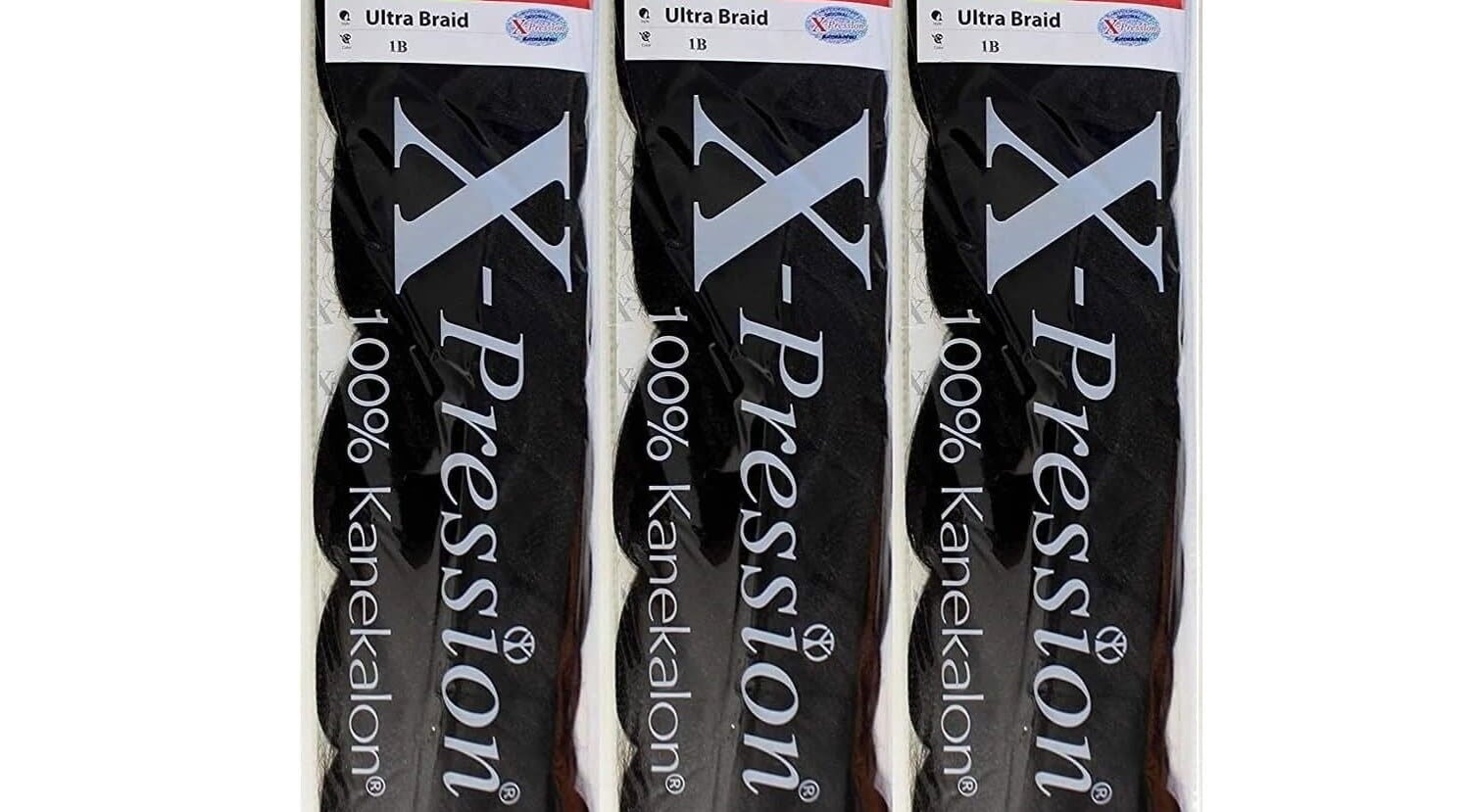 X-Pression braiding hair display at Noir Braiding Bar, Randburg, Gauteng, ZA.