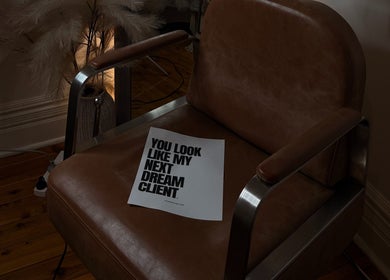 Elegant salon chair with motivational note at Xtendalash, Mascot, New South Wales, AU.