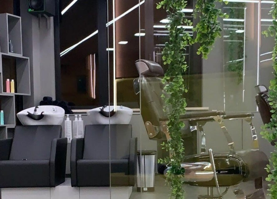 Interno di Modo Central Barbieria a Porto Sant'Elpidio, Marche, IT con poltrone moderne e decorazioni verdi.