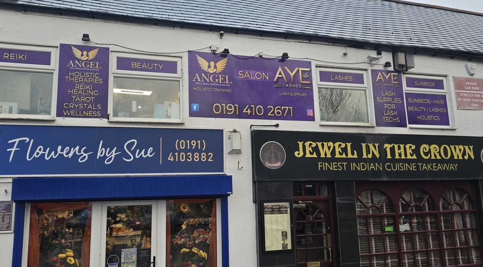 Exterior view of Angel Wellness Centre Salon in Birtley, England, GB showcasing holistic therapies.