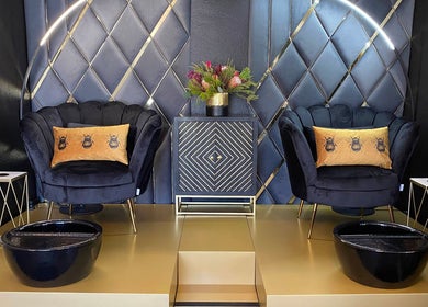 Elegant pedicure chairs and decor at Olive Beauty & Aesthetics - Woburn Sands, Milton Keynes, England, GB.