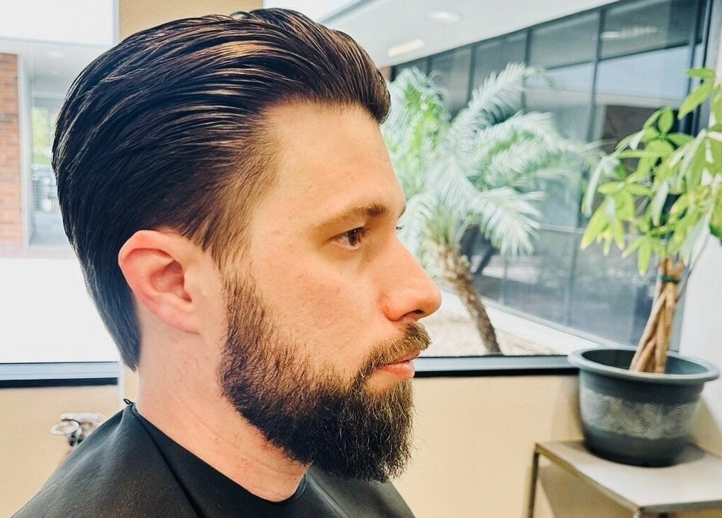 Modern men's haircut at IN STYLE Men’s Salon Laguna Beach & Lake Forest, Laguna Beach, California, US.