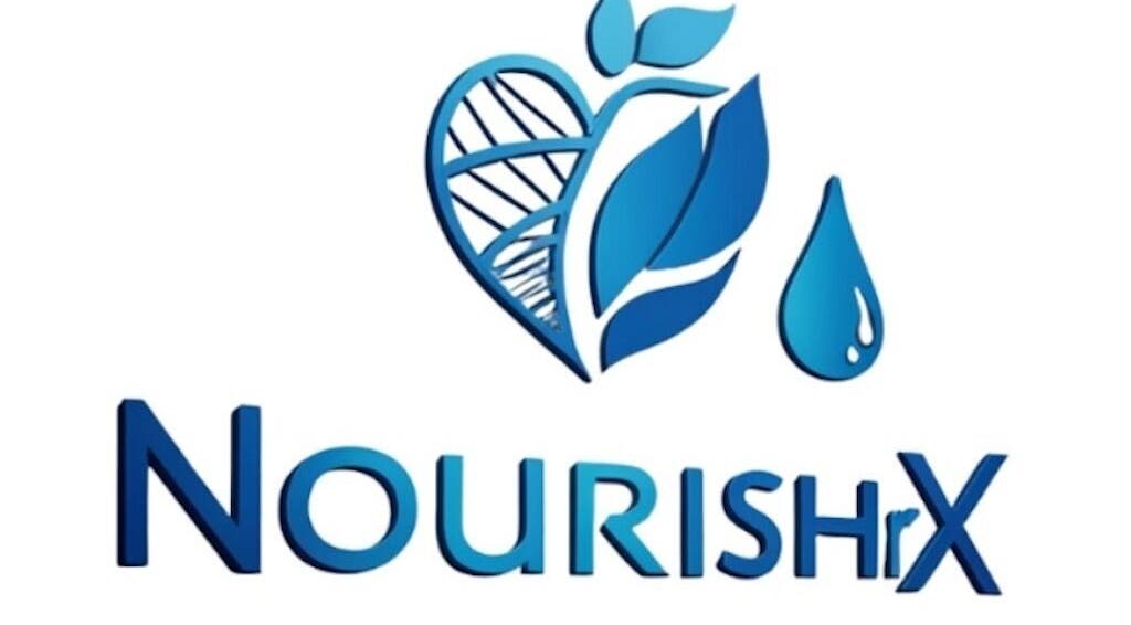 NourishrX logo featuring blue heart and leaf in Bala Cynwyd, Pennsylvania, US.