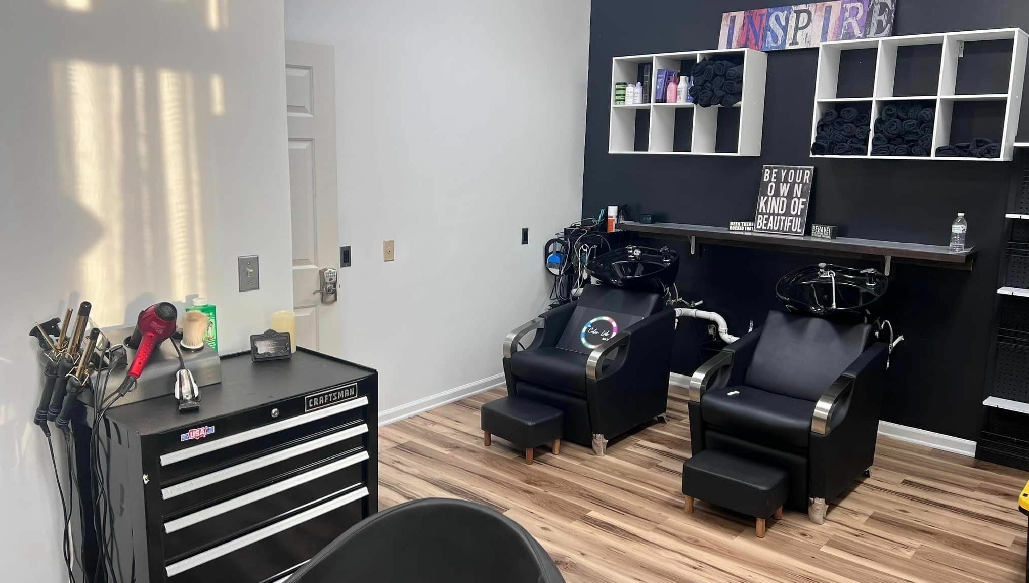 The Color Lab salon in Harrisonburg, Virginia, features sleek chairs and stylish decor for a premium experience.