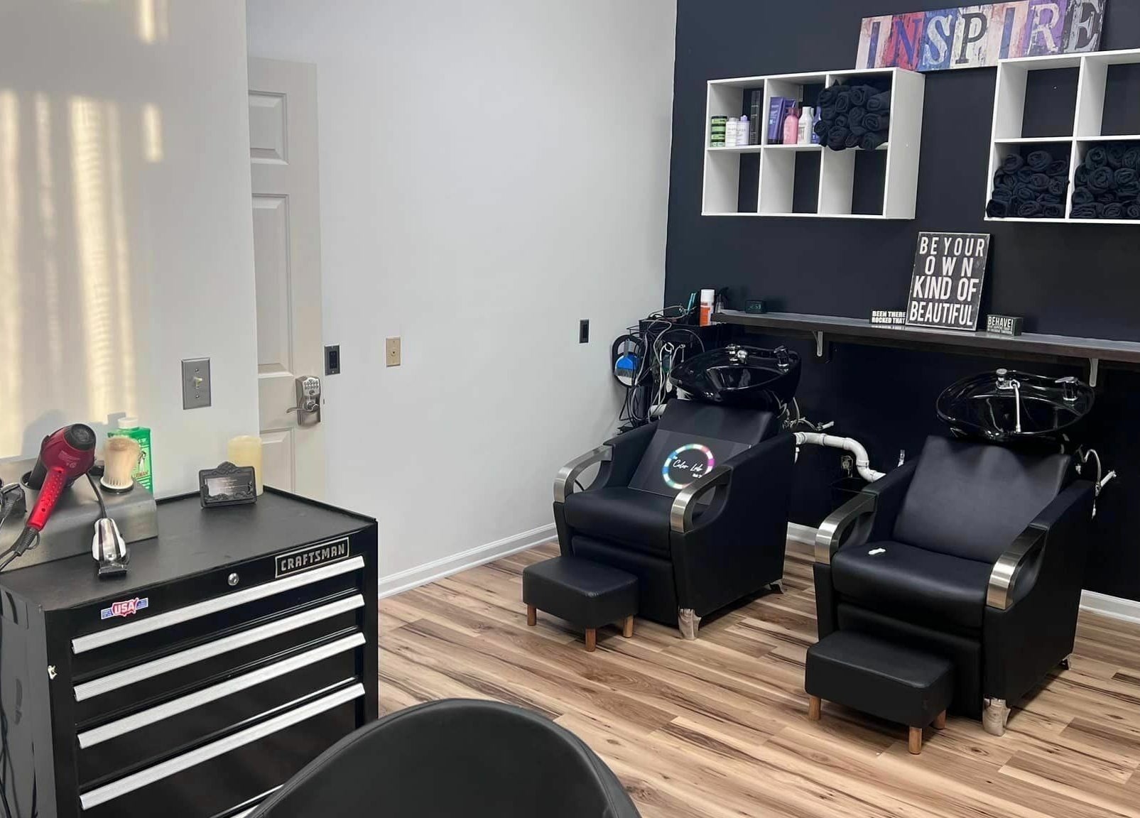 The Color Lab salon in Harrisonburg, Virginia, features sleek chairs and stylish decor for a premium experience.