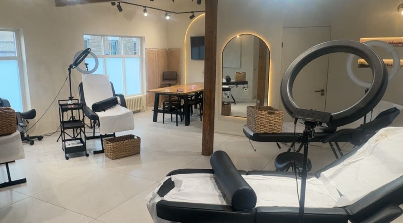 Bright treatment room at LASHES BROWS SKIN By Laura, Sheffield, England, GB, featuring modern decor.