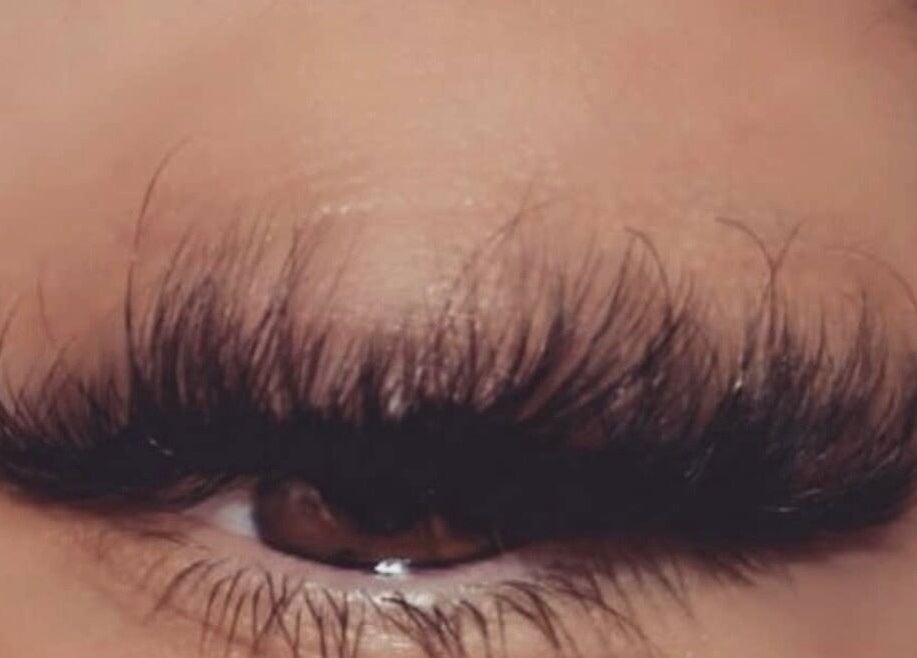 Close-up of expertly applied eyelash extensions at LASHES BROWS SKIN By Laura, Sheffield, England, GB.