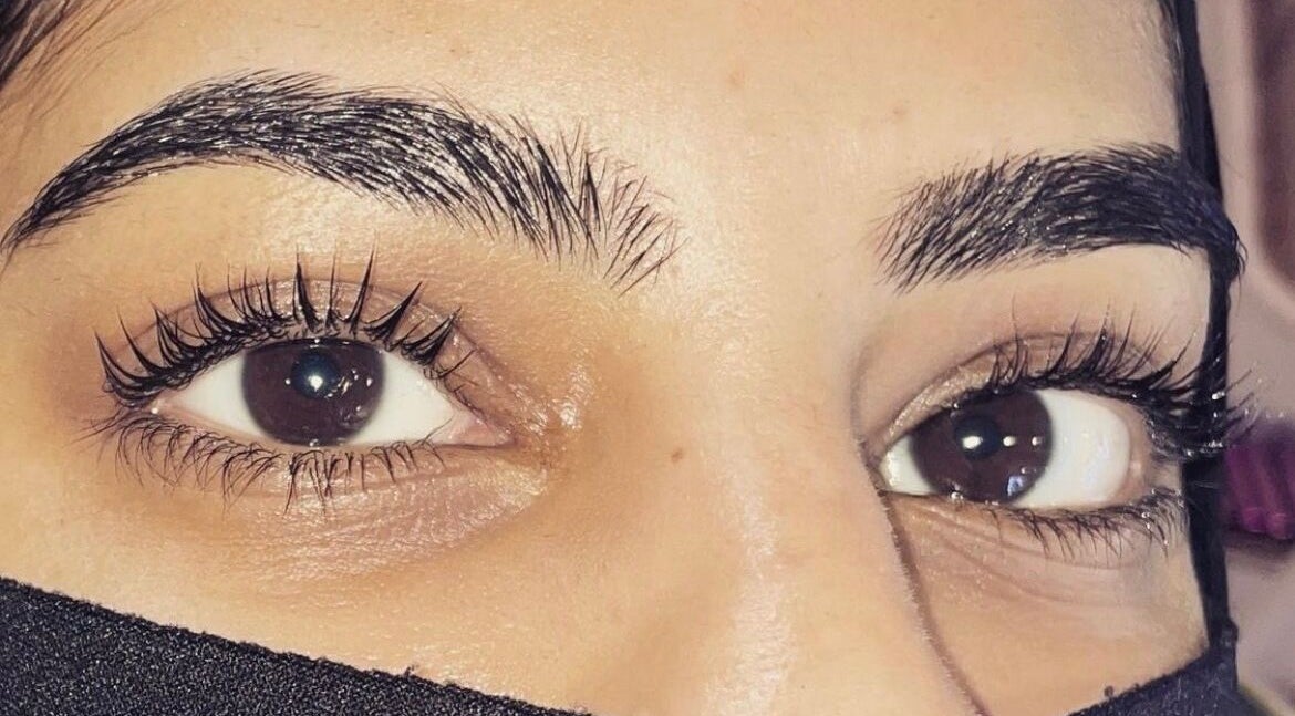 Detailed view of enhanced lashes and brows at LASHES BROWS SKIN By Laura, Sheffield, England, GB.