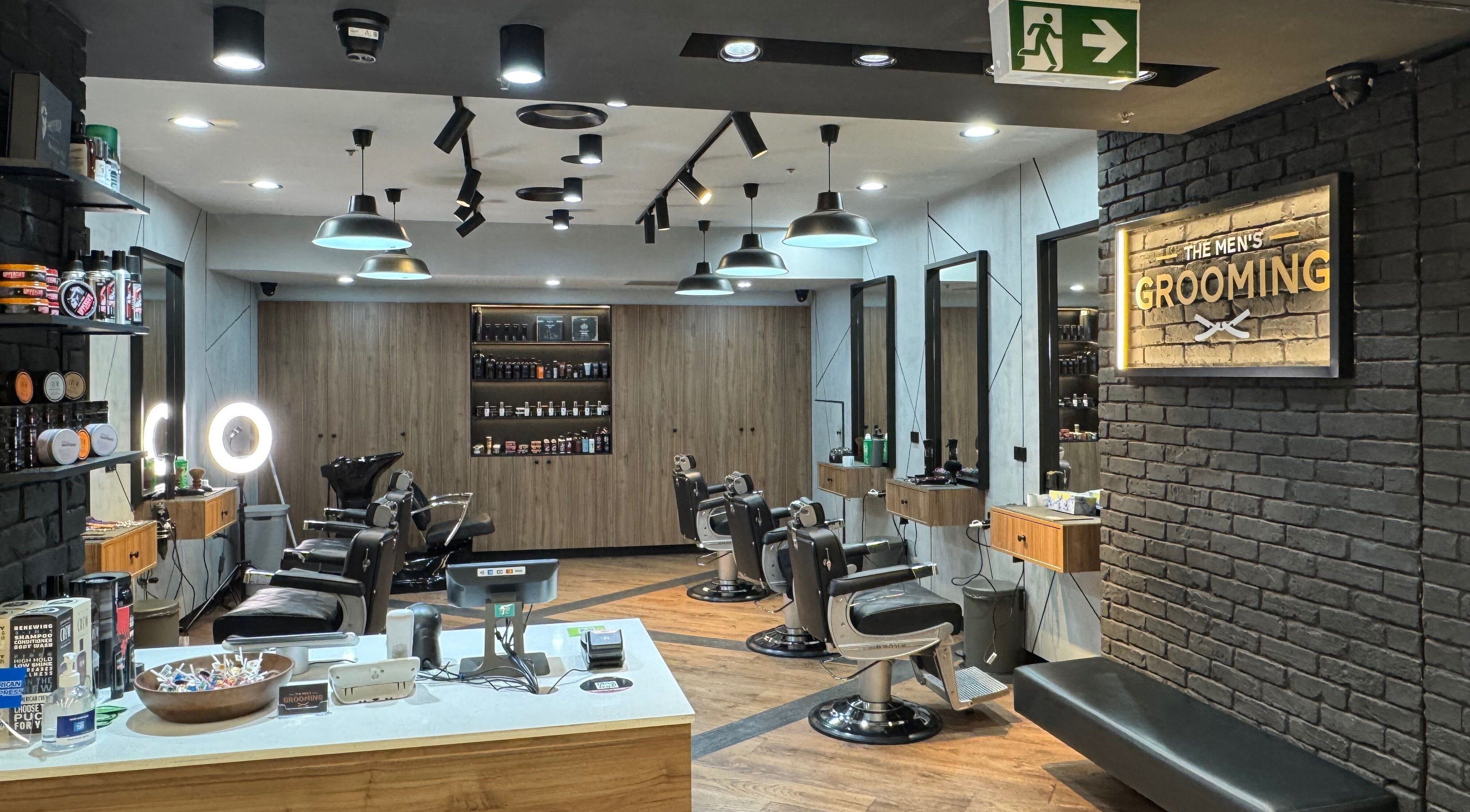 Modern interior of The Mens Grooming - NORTH SYDNEY, featuring sleek barber chairs, North Sydney, New South Wales, AU.