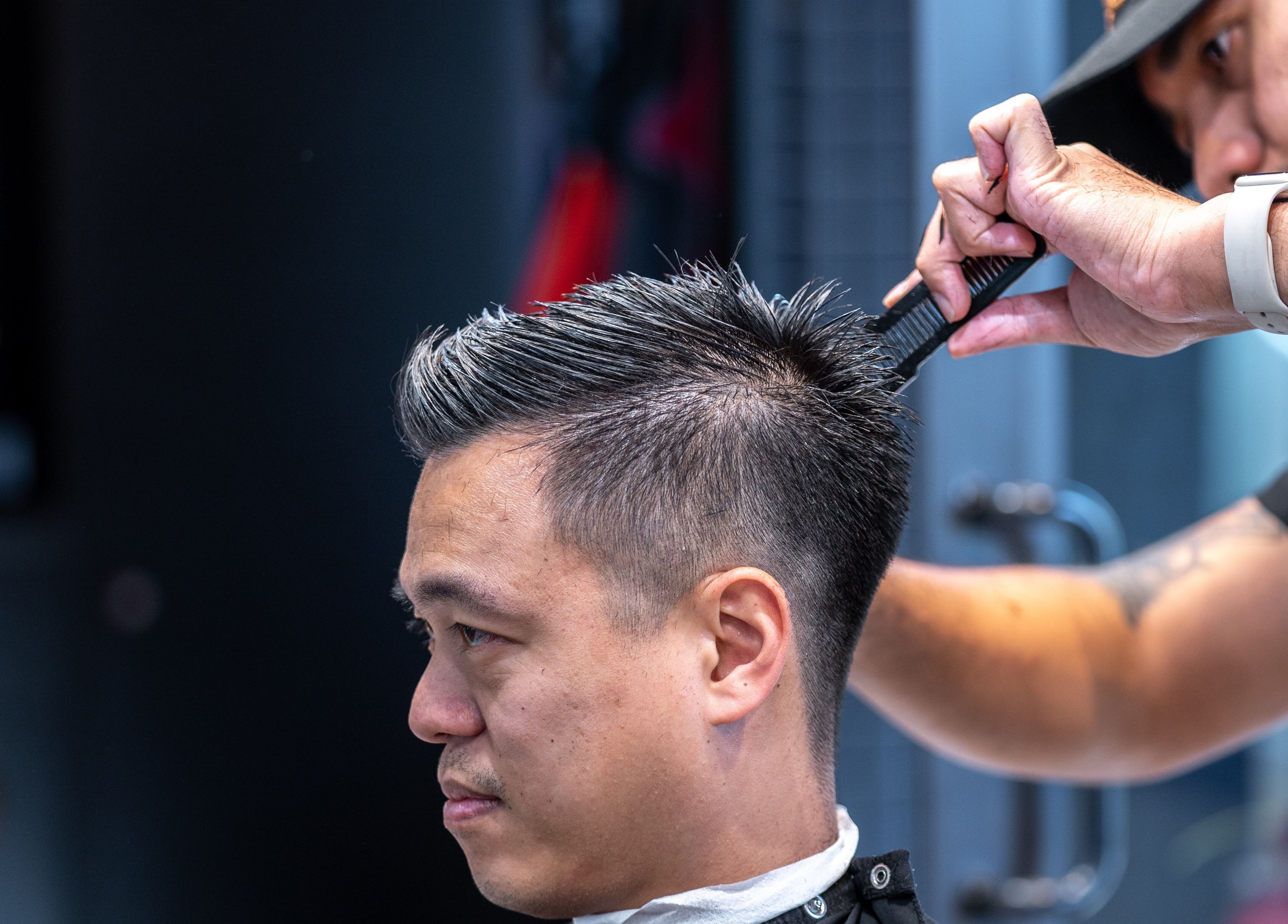 Barber styling at The Men's Grooming Circular Quay Gateway, Sydney, New South Wales, AU.