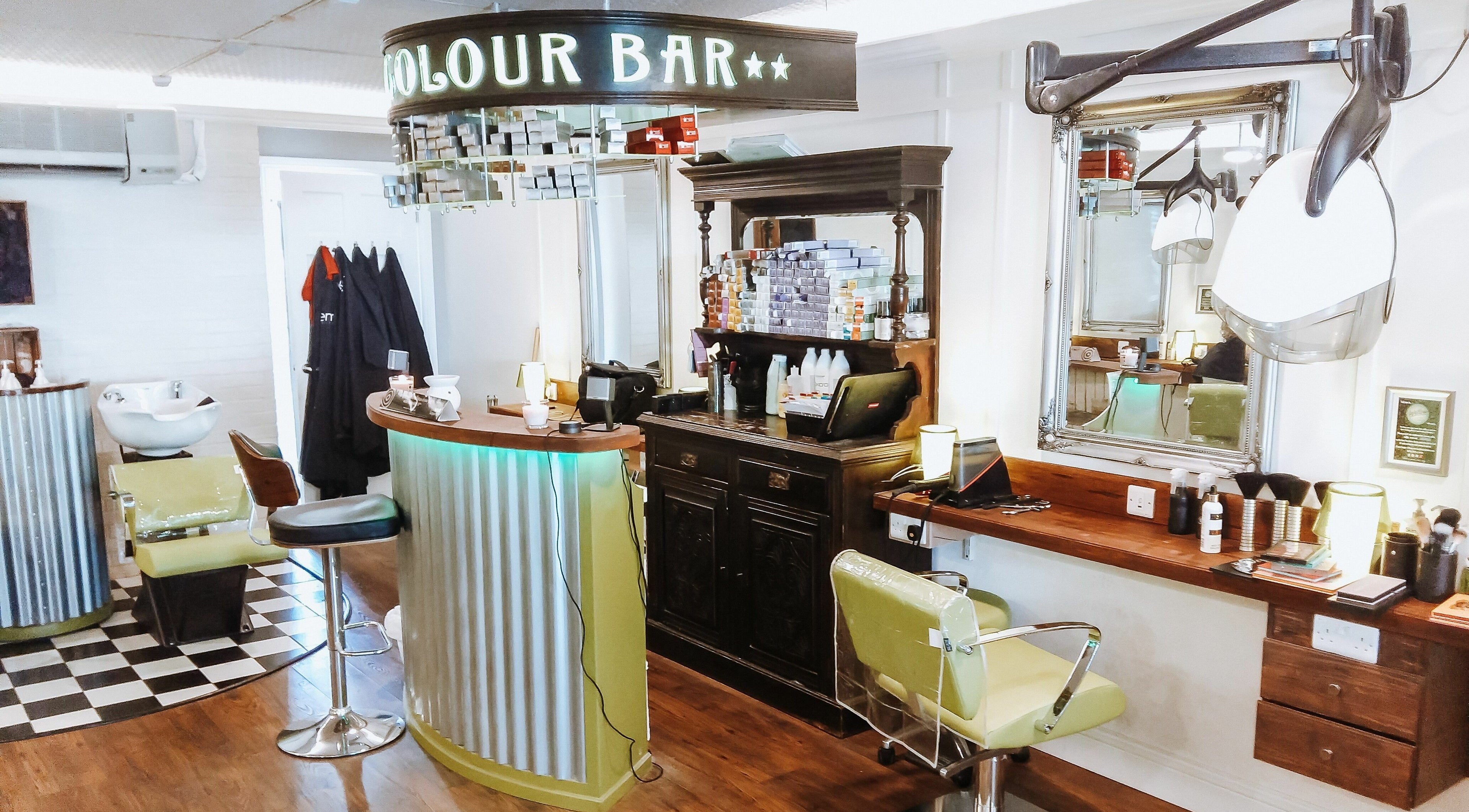 Stylish interior of Willow Salon Mainstreet featuring color bar, Blessington, County Wicklow, IE.