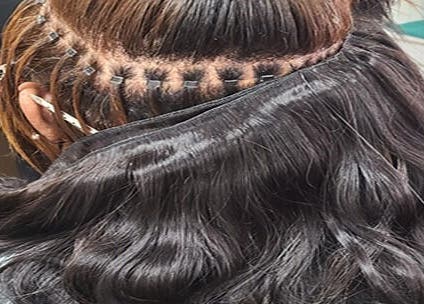 Hair extensions application at HairPlusTT, Port of Spain, Port of Spain Corporation, TT. Beautiful silky finish.