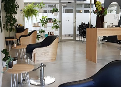Modern salon interior with wooden chairs at Charles St. Launceston Tasmania, Launceston, Tasmania, AU.
