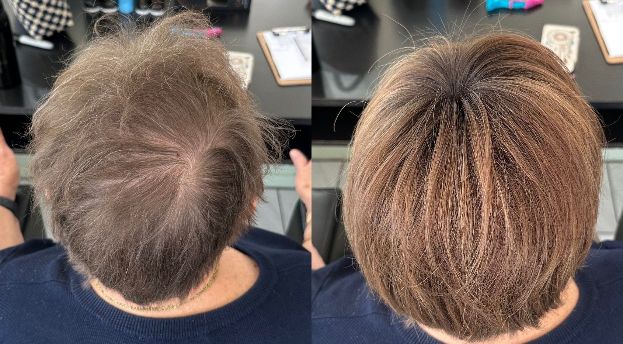 Before and after hair makeover at Shop 18 Kingston Town Shopping Centre, 47 Marano, Kingston, Tasmania, AU.