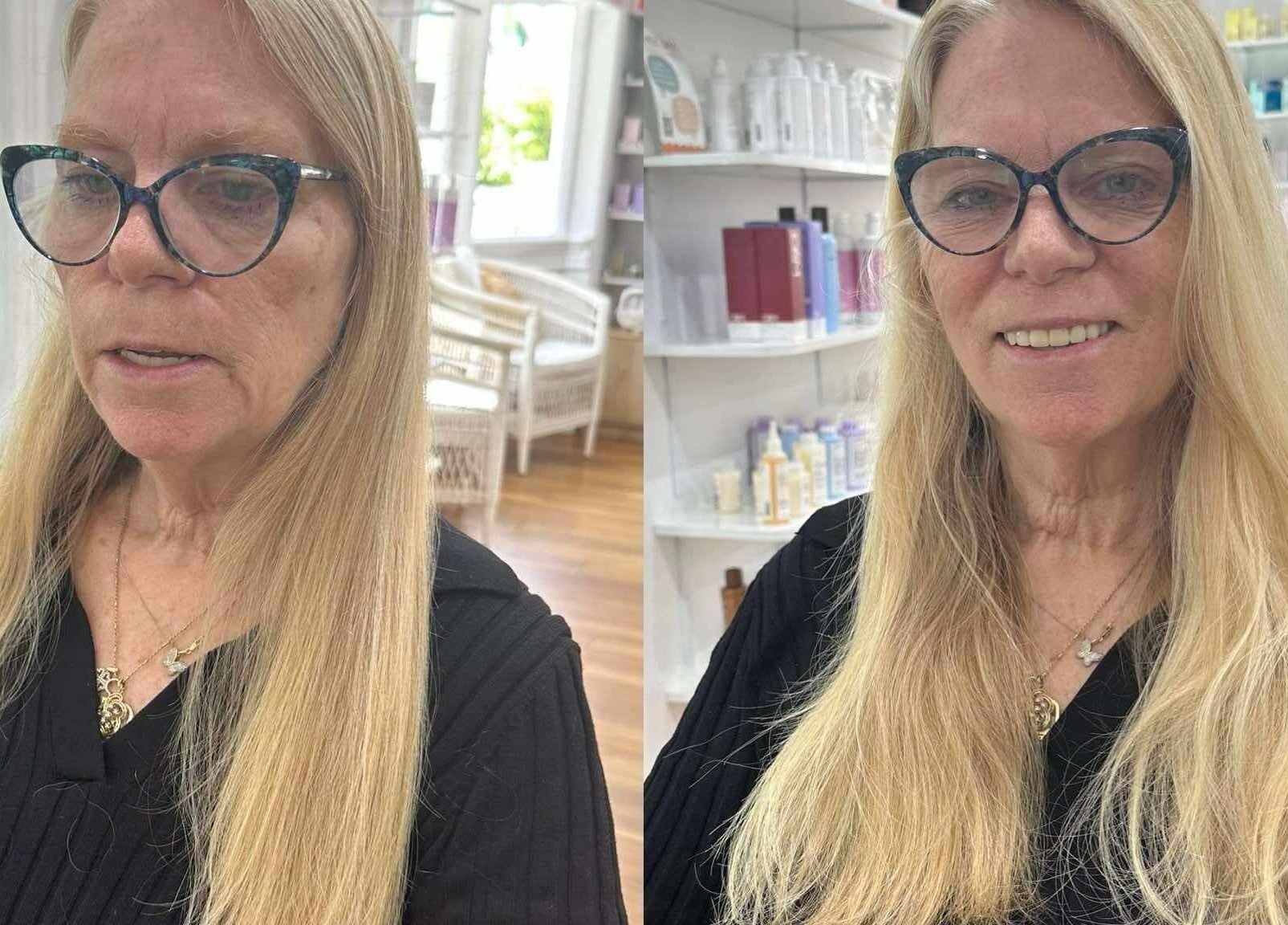 Woman with long hair makeover at Margaret St. Palmwoods Qld salon in Palmwoods, Queensland, AU.