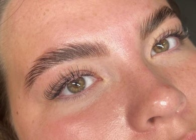 Close-up of expertly groomed eyebrows at CLH Beauty, Nottinghamshire, England, GB showcasing precise detail.
