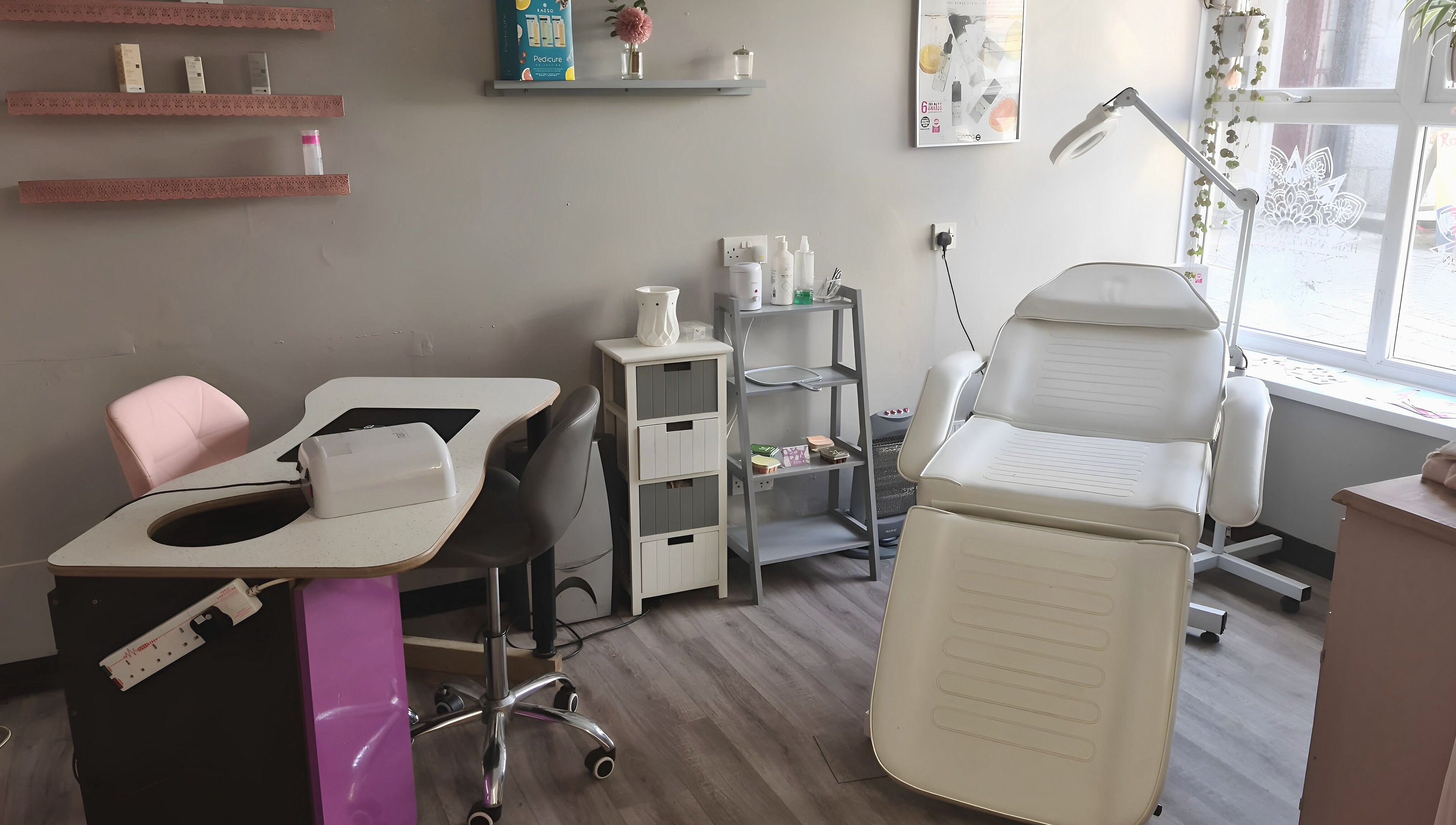 Tranquil nail and treatment station at Colour Chic in Redruth, England, GB, offering beauty and wellness services.