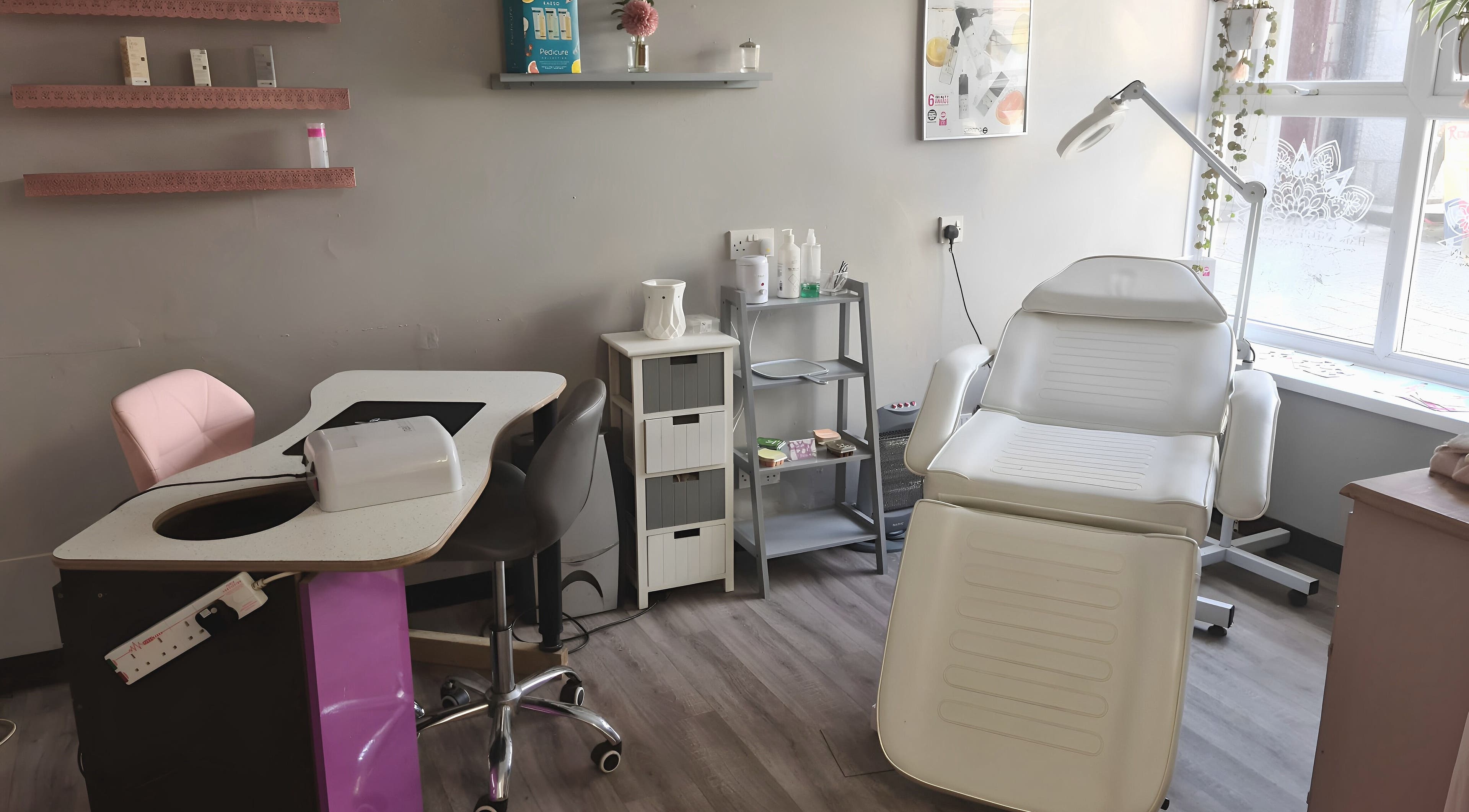 Tranquil nail and treatment station at Colour Chic in Redruth, England, GB, offering beauty and wellness services.