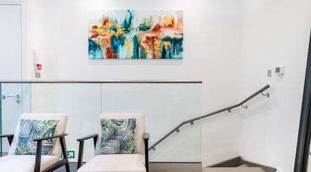 Colorful abstract art and seating at Waxing London Pro - Battersea, London, England, GB.