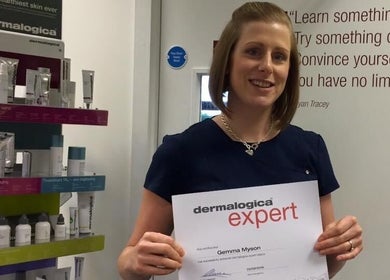 Certified expert showcasing Dermalogica products at Serenity Beauty, Bury St Edmunds, GB.
