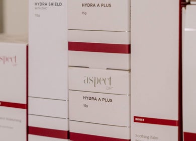 Aspect skincare products on display at Salt Beauty Ballina, Ballina, New South Wales, AU.