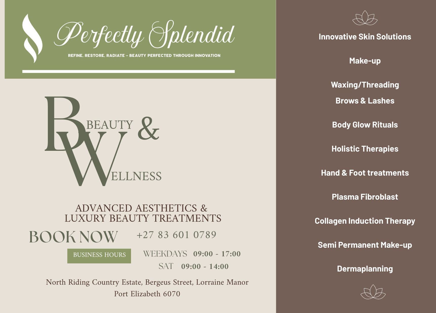 Discover luxury beauty treatments at Perfectly Splendid By Lucinda Hill, Gqeberha, Eastern Cape, ZA.