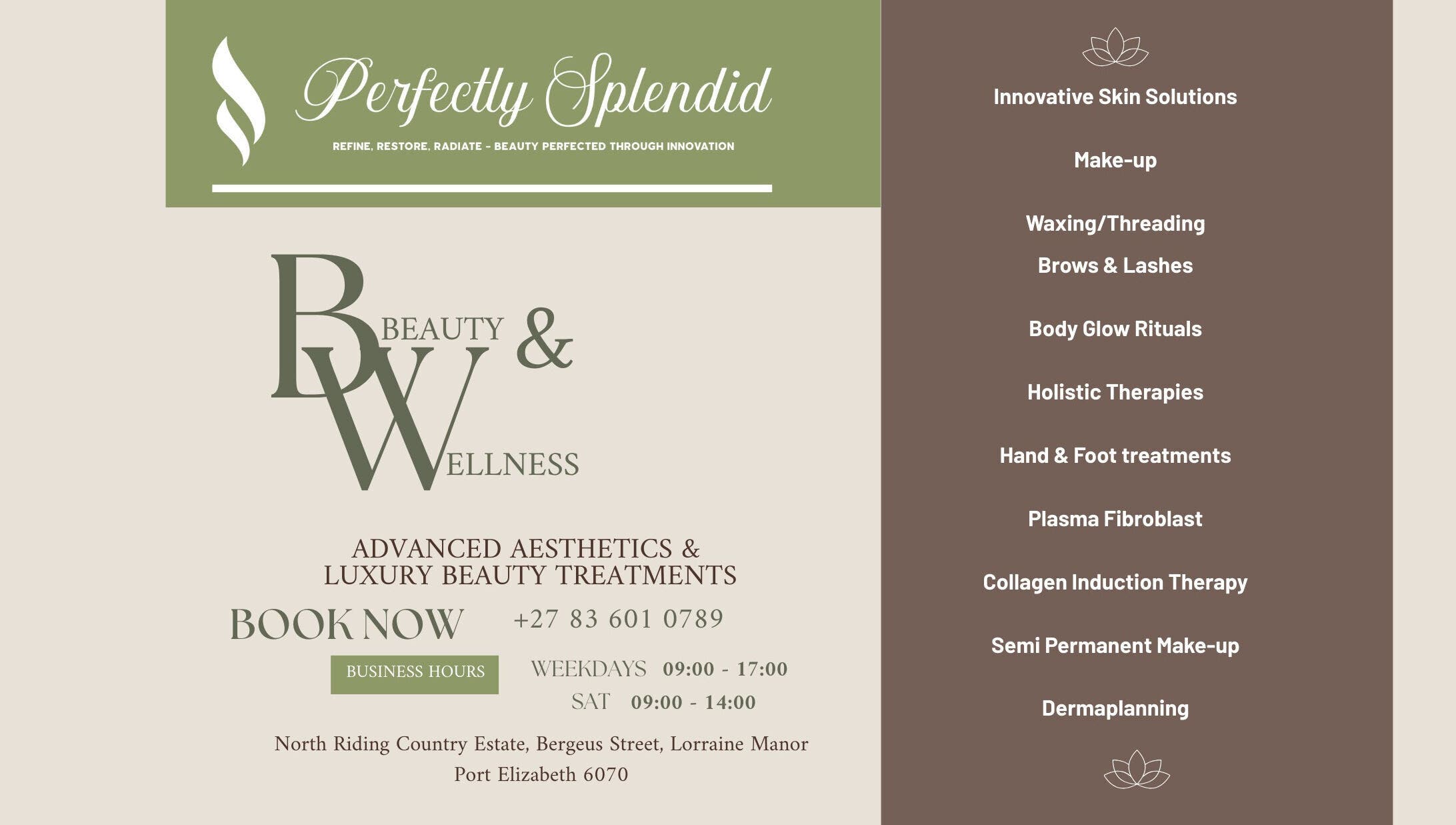Explore beauty treatments at Perfectly Splendid By Lucinda Hill, Gqeberha, Eastern Cape, ZA.