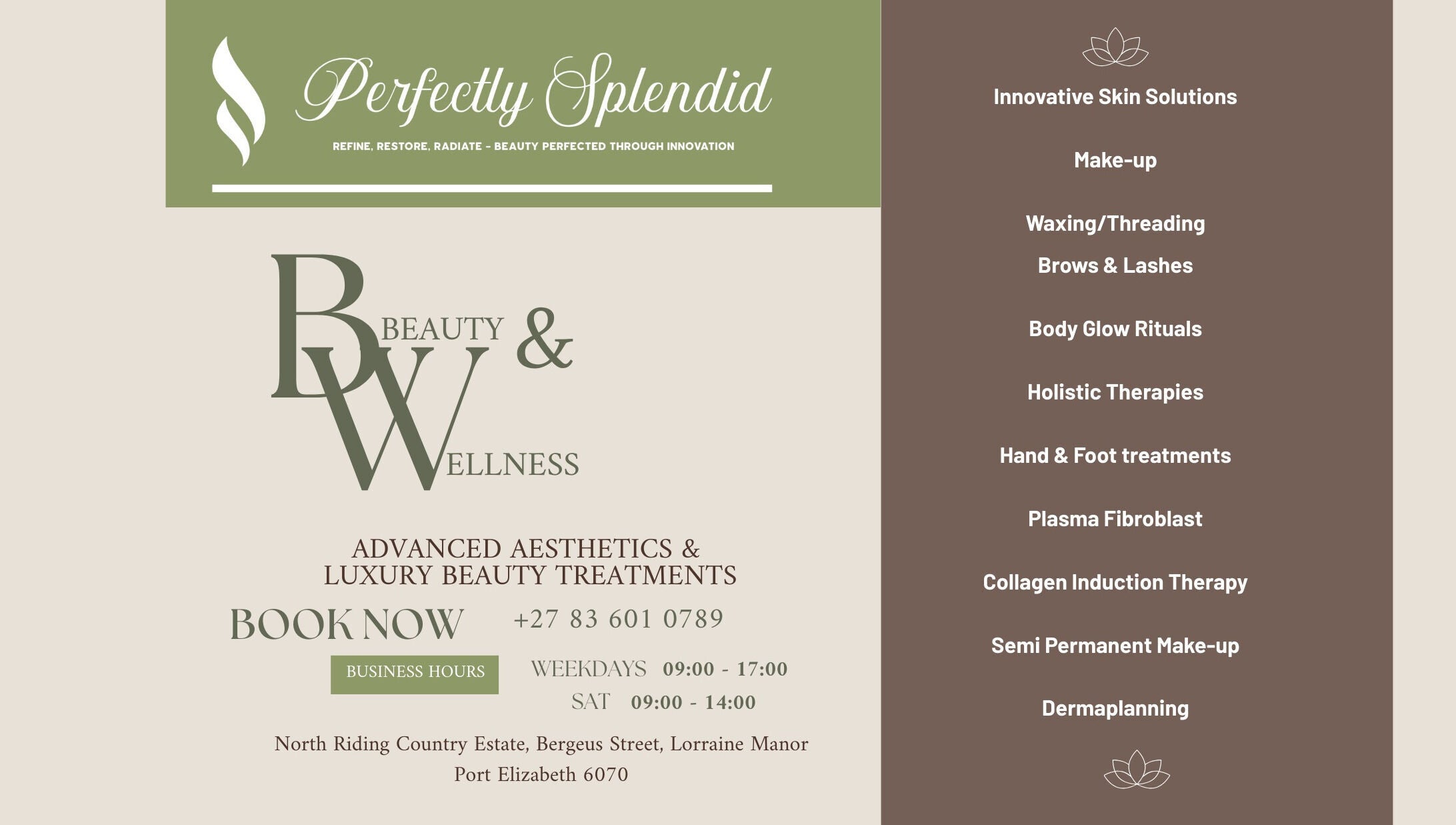 Explore beauty treatments at Perfectly Splendid By Lucinda Hill, Gqeberha, Eastern Cape, ZA.