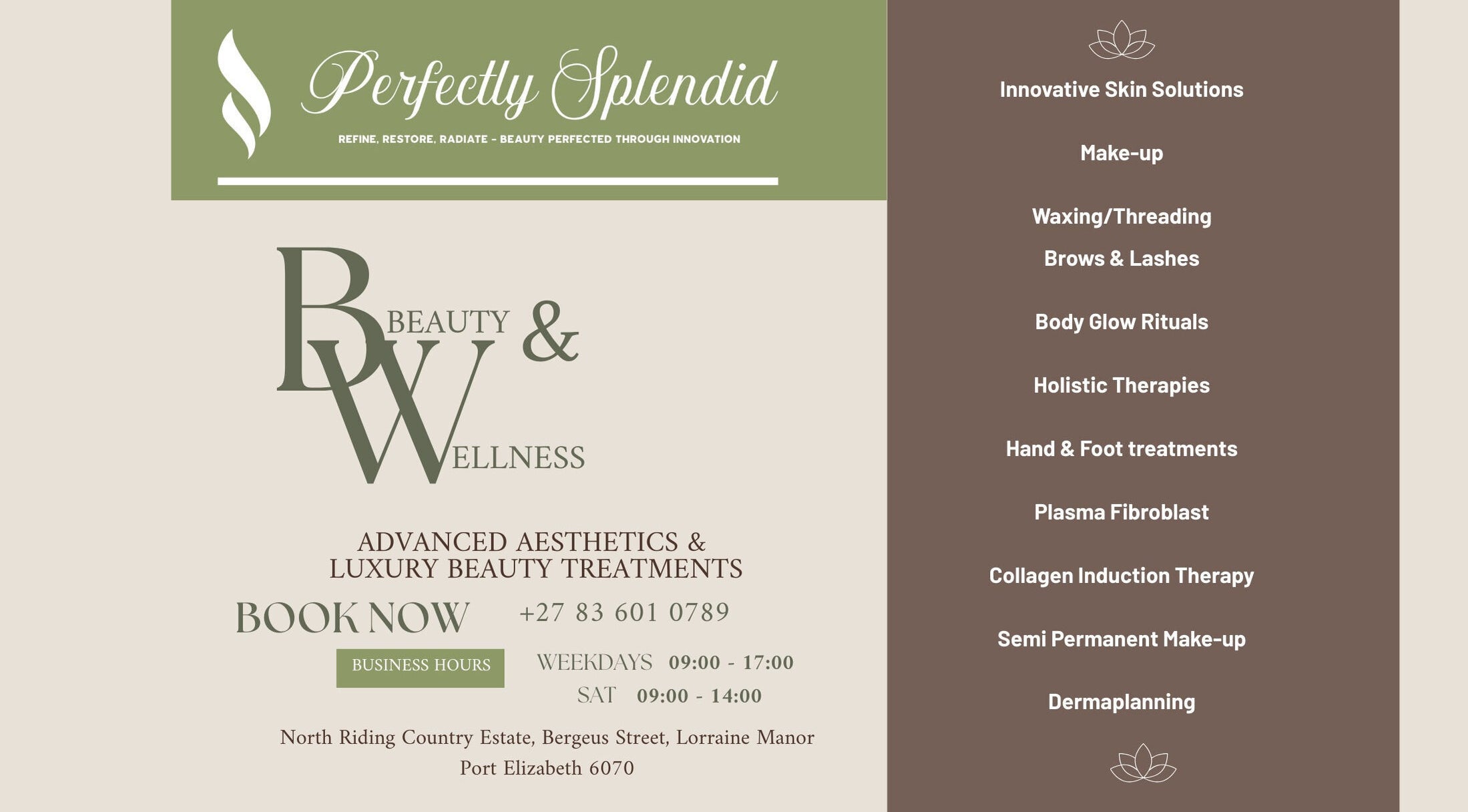 Explore beauty treatments at Perfectly Splendid By Lucinda Hill, Gqeberha, Eastern Cape, ZA.