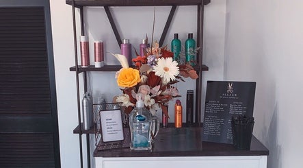 Elegant shelf with beauty products at Allaur-currently booking Lauren & Alyssa, Evergreen Park, Illinois, US.
