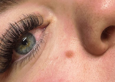 Close-up of enhanced eyelashes at Beautology Newcastle, Whitley Bay, England, GB showcasing beauty expertise.