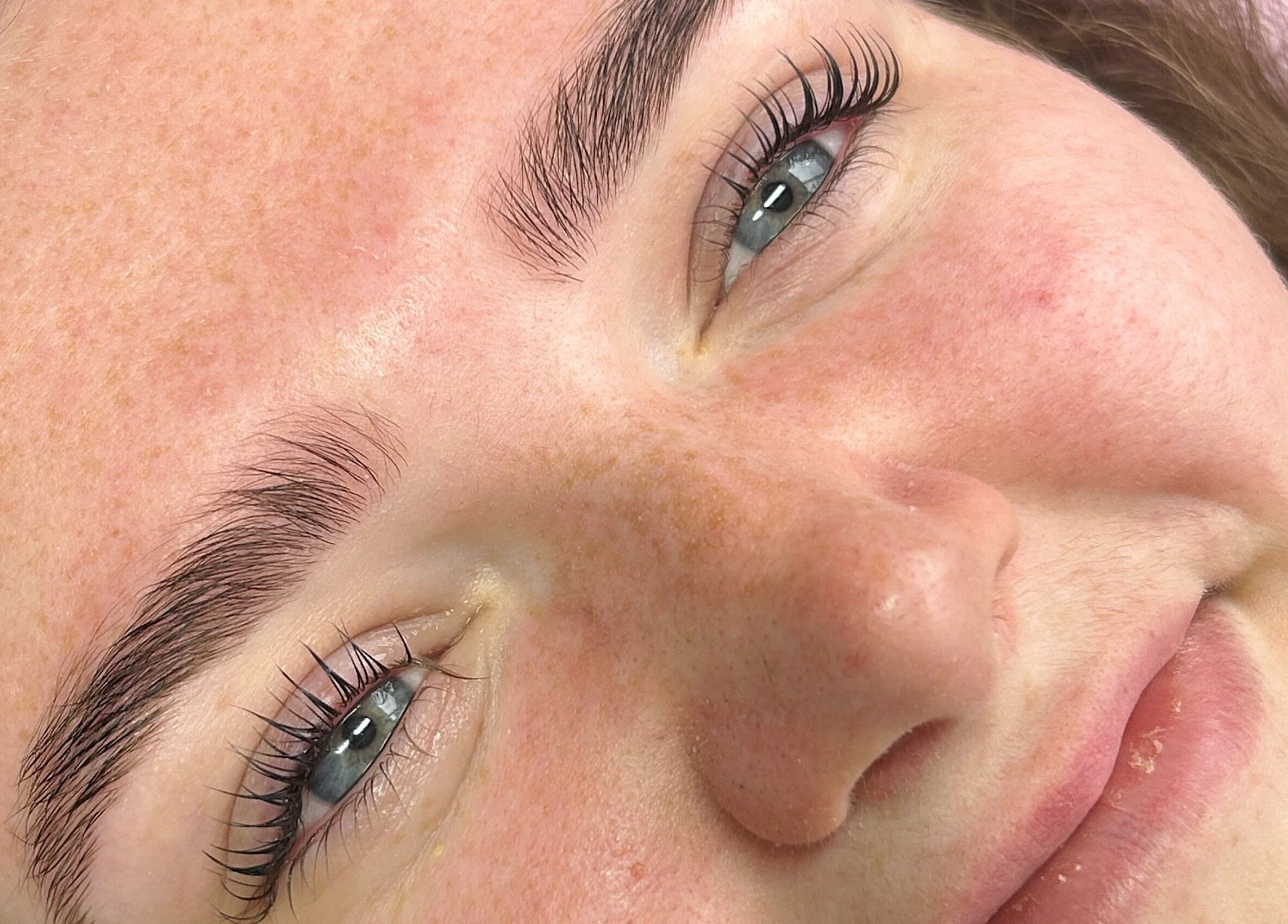 Close-up of enhanced lashes and brows at Beautology Newcastle, Whitley Bay, England, GB.