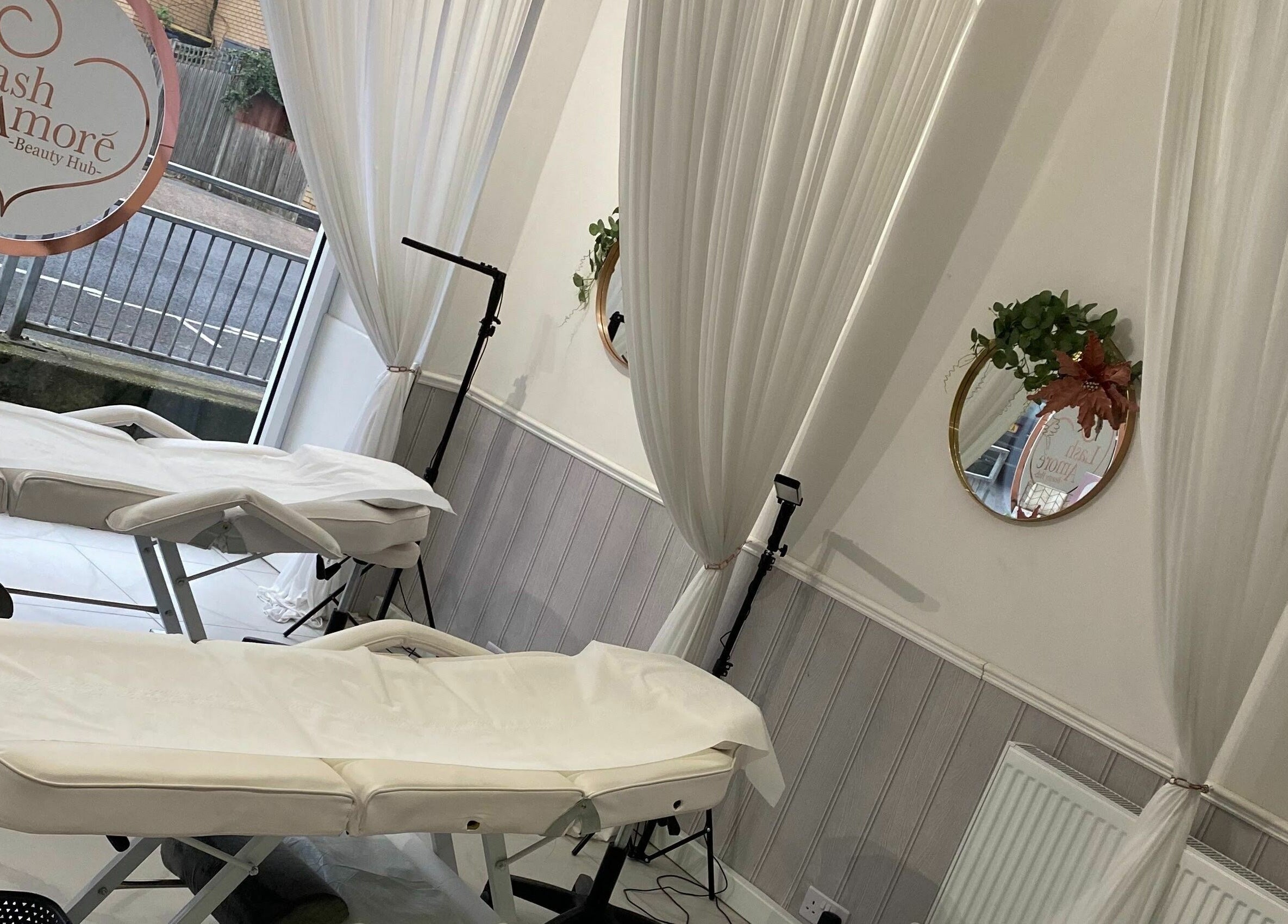 Lash Amoré Beauty Hub therapy room with elegant décor in West Drayton, England, GB.