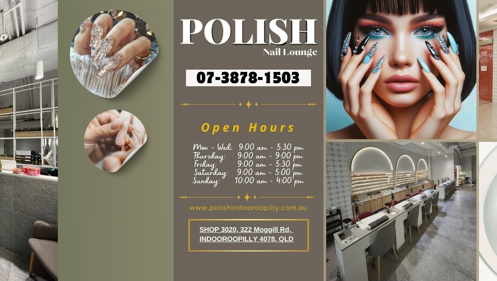 Explore POLISH INDOOROOPILLY nail art and luxe interior in Indooroopilly, Queensland, AU.