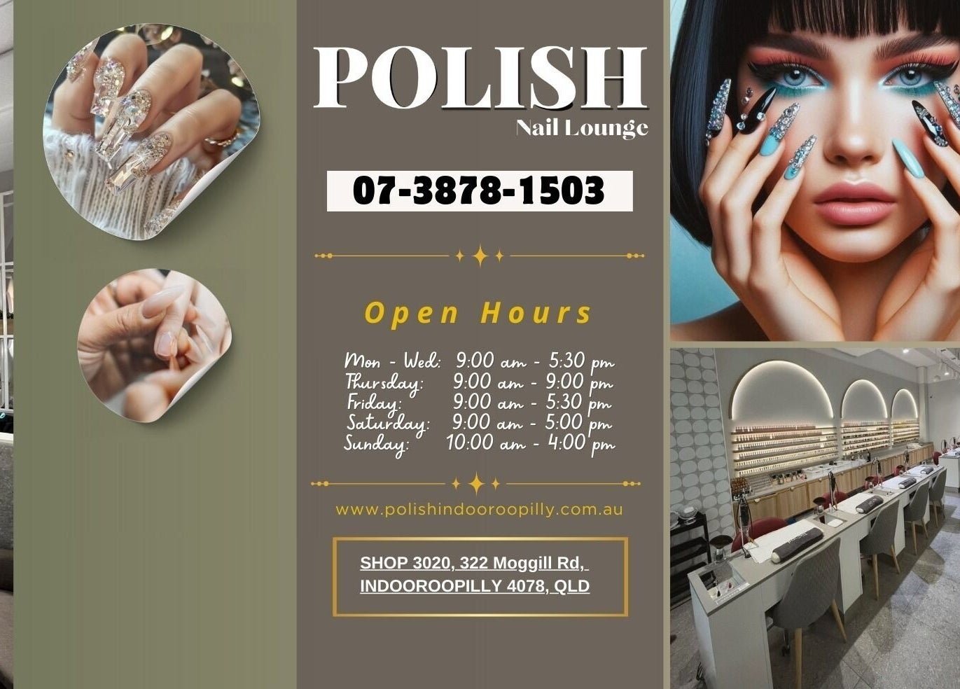 Explore POLISH INDOOROOPILLY nail art and luxe interior in Indooroopilly, Queensland, AU.