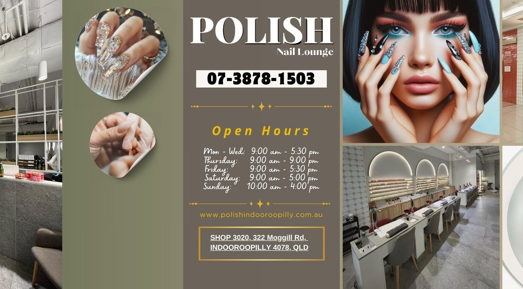 Explore POLISH INDOOROOPILLY nail art and luxe interior in Indooroopilly, Queensland, AU.