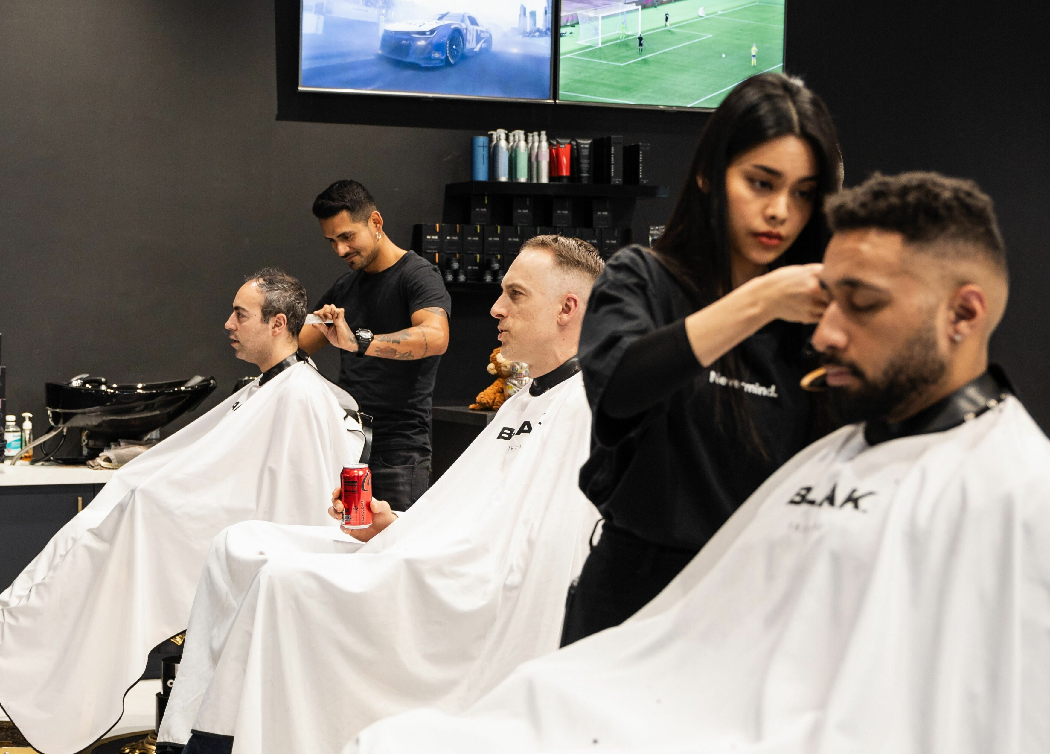 Stylists at ACE OF FADEZ LANE COVE expertly cutting hair. Lane Cove, New South Wales, AU.