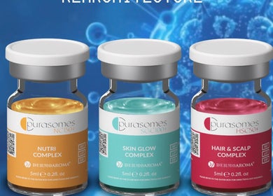 Three bottles of Dermoaroma serums at Aesthetic Skin Lab Ireland, Dublin, Dublin 15, IE.